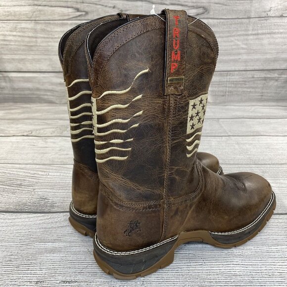 Trump Flag Embroidered Oil / Slip Resistant Cowboy Work Boots Men Size 10.5 EE - Picture 7 of 16